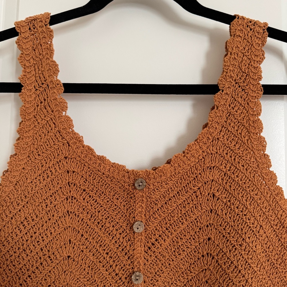 Crochet Button-Front Tank Top - Rust - Picture 3 of 7